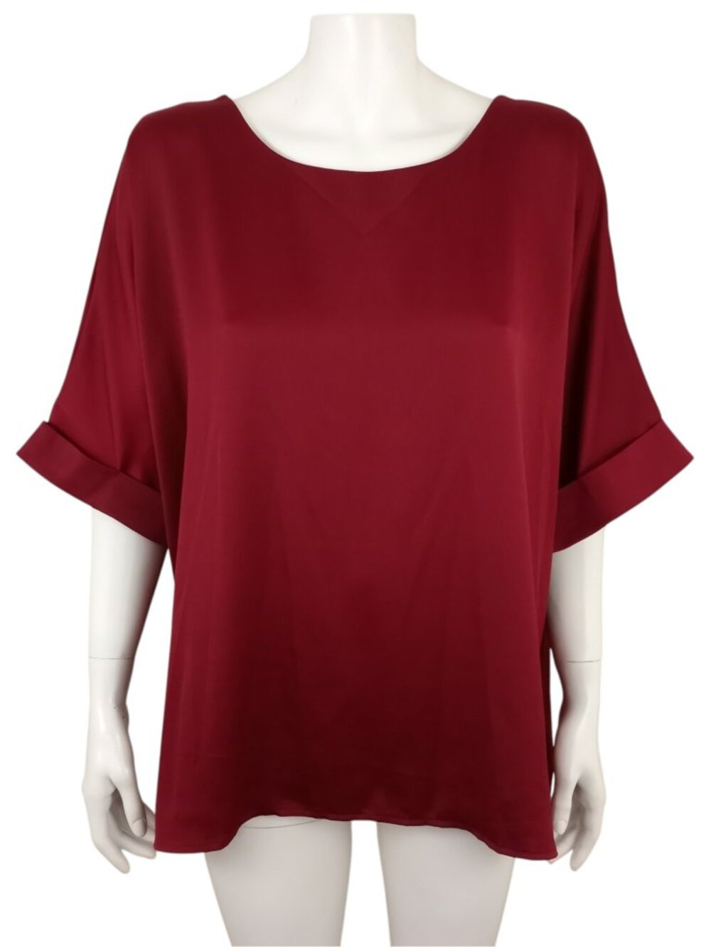 Glam Burgundy Red Tunic Womens M Boat Neck Short Cuffed Dolman Sleeve Oversize
